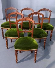 6 Victorian Mahogany  Dining Chairs. Green Velvet Upholstery.