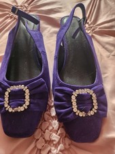 Purple Sude Type Sling Back Shoes Uk 7 New 60s Style