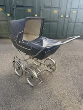 1970s Silver Cross Pram. Navy Blue. Coach Built Pram With Mattress.