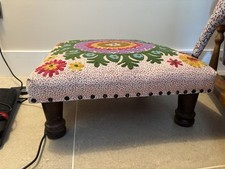 Embroidered beautiful footstool ottoman - 50cm wide/long, 20cm high