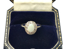 Opal and Diamond Ring 9ct Gold Cluster Vintage Opal Diamond Gold Ring - Size O