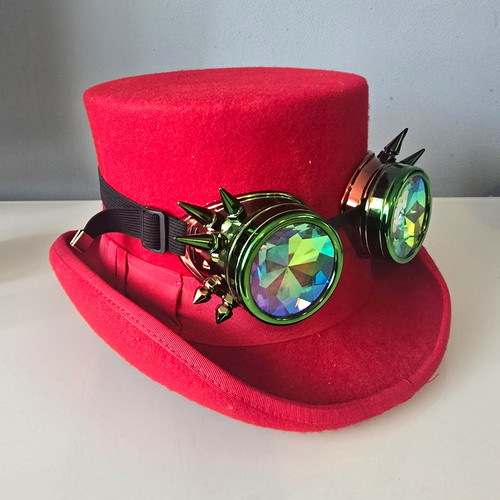 Kingice red top hat steampunk - top,