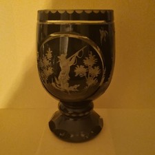 Bohemian Green Cut to Clear Goblet