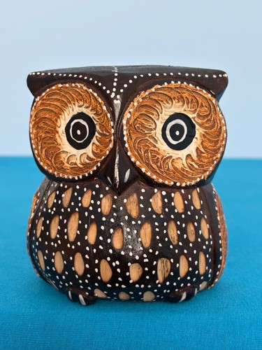 Vintage hand carved - wooden, owl