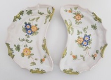 Hand Painted Kidney Shaped Dish's/Plates x 2 Floral Cockerel Back Stamp Used