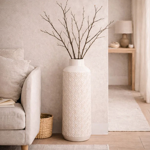White geometric flower vase - white,