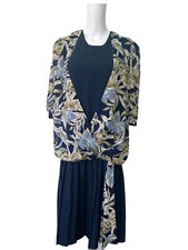 AMARI Dress Size Medium 12 Navy Mix Floral Pleated Vintage Womens EU40