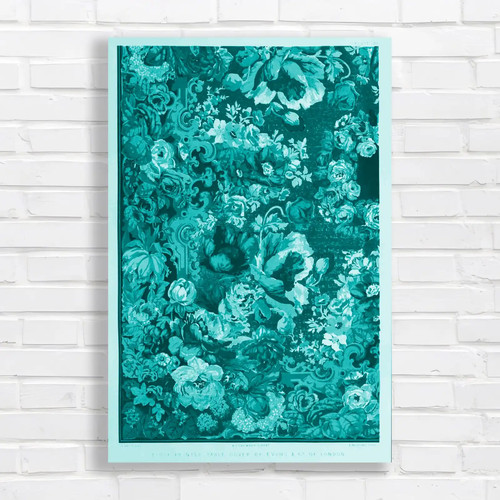 Vintage floral tapestry teal - floral,