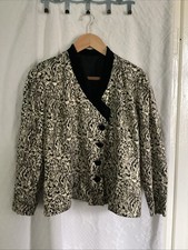 Vintage Shelana London Floral Brocade Pattern Jacket Black Velvety Trim