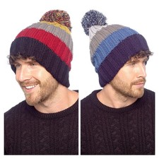 Mens Winter Warm Chunky Sherpa Lining Knitted Beanie Bobble Pompom Ski Hat