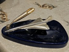 Vintage 1970s Pottery & Metal Pen Holder - Concorde