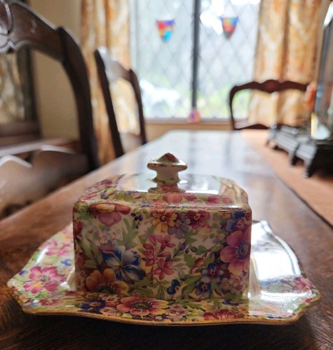 Vtg chintz covered lidded - vtg,