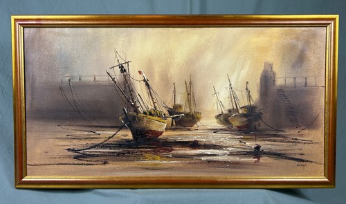 Moored boats low tide oil - tide,