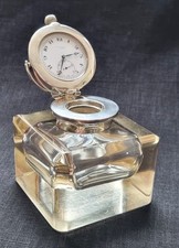 ANTIQUE ENGLISH STERLING SILVER & GLASS INKWELL POCKET WATCH HOLDER