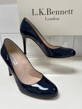LK BENNETT Shilo COURT SHOES 6 39 stiletto high heels patent leather navy blue
