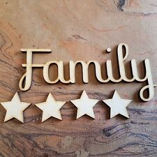 1 x Script name "Family" letters words MDF Wooden High Quality Art with 5 stars 