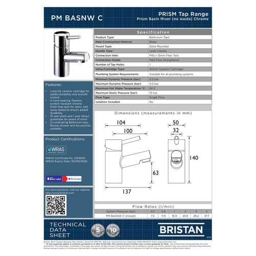 Bristan prism basin mixer tap - basin,