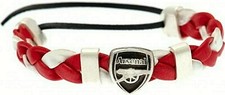 ARSENAL FC RED & WHITE PU LEATHER FASHION SLIDER BRACELET WRISTBAND (1 Size) AFC