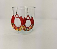 AFRICAN TRIBAL HAND MADE MASAI BEADED LADIES DANGLE EARRINGS