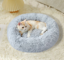 Dog Cat Beds Fluffy Soft Comfy Calming Donut Warm Bed Pet Round Plush Puppy Beds