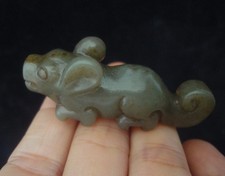 Old Chinese Hand Carving Big Ears Mouse Natural Jade Statue Pendant