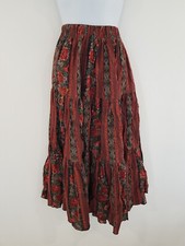 Vintage Skirt Gypsy Floral One Size Bohemain Peasant Tiered Red Midi Boho Retro