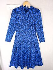 Richard Stump Tea Dress Womens Retro Vintage 10/12 UK Made Blue/Black Wool 