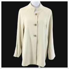 Di Vita Beige Ivory Crepe Mandarin Collar Full Swing Jacket Size Medium $375 H22
