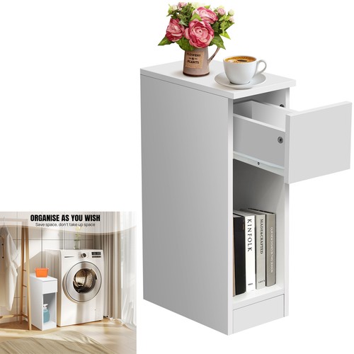 White narrow wood bedside - wood, sofa