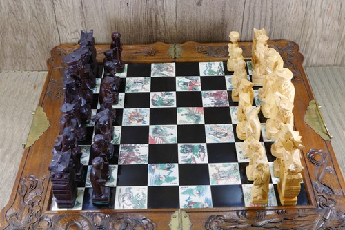Chinese chess set - chess, carved