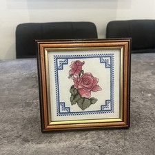 Framed Cross-Stitch Floral Art