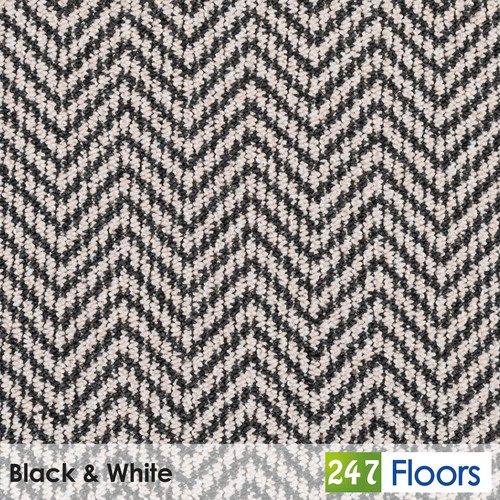 Black white herringbone - black,