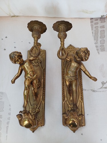 Pair vintage brass cherub - a,