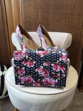 Dune Blue and Pink Floral Silver Heels and Matching Bag