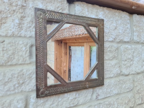 Square brass engraved mirror - brass,