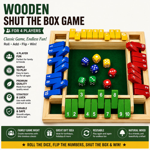 Wooden shut the box game - wooden,