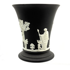 Wedgwood Black Jasperware Small Posy Bud Vase 10cm 60's Vintage