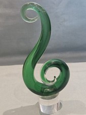 Vintage 11" Abstract Murano Style Art Glass Freestanding Green Swirl Sculpture