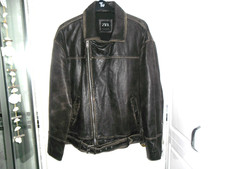 mens Zara Biker Jacket Size L Brown buffalo  Leather  used