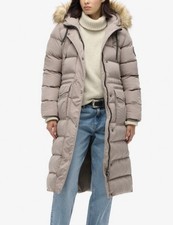 Superdry Everest Faux Fur Longline Coat Size Xs Deep Beige