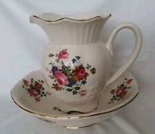 Vintage England MARYLEIGH POTTERY FLORAL DESIGN PITCHER JUG & BOWL 