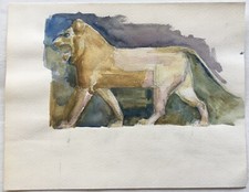Watercolor Animal Study Lion Panthera Leo Profile Sketch 24.9 x 32 cm