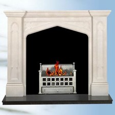 Gothic fire surround in Limestone