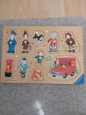 Retro Ravensburger Postman Pat Wooden Pug Puzzel Jigsaw Dexterity Educate Y 2000
