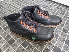 Kickers Hi Kick Black Leather  Zip Ankle Boots Size EU34