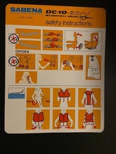 Sabena Belgian World Airlines - DC-10-30  Safety card AVIATION MEMORABILIA