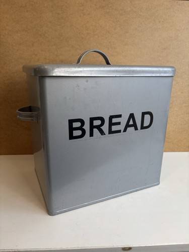 Vintage silver metal bread bin - silver,