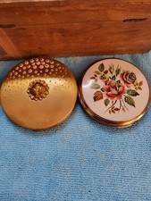 Pair of Vintage Gold & Floral Powder Compacts with Mirrors – Made in UK 82#