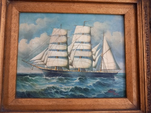 Antique framee ship oil - framee,