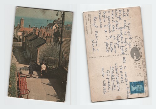 Vintage postcard town steps - vintage,
